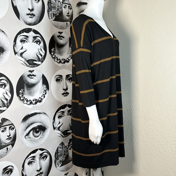 Masai Nebine Relaxed Fit Black Dress w/ Yellow Stripes & Scarf/Belt, Sz M - Picture 3 of 12